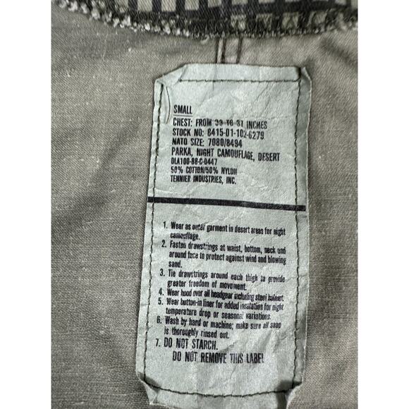 Vintage US Military Parka Jacket Mens S Desert Night Camo Hooded Tennier 80s - Picture 5 of 11